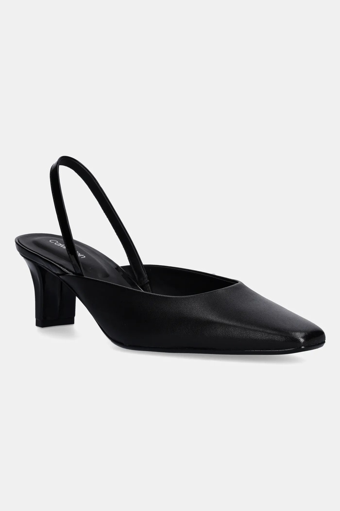 Calvin Klein czółenka skórzane HEEL SLING PUMP 50 - LTH słupek czarny HW0HW02267