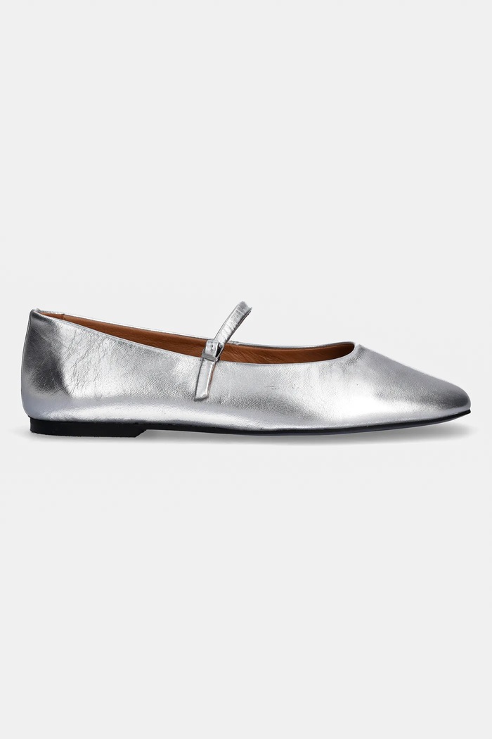 Usnjene balerinke Calvin Klein MARY JANE BALLERINA - MET HW0HW02269 srebrna SS25