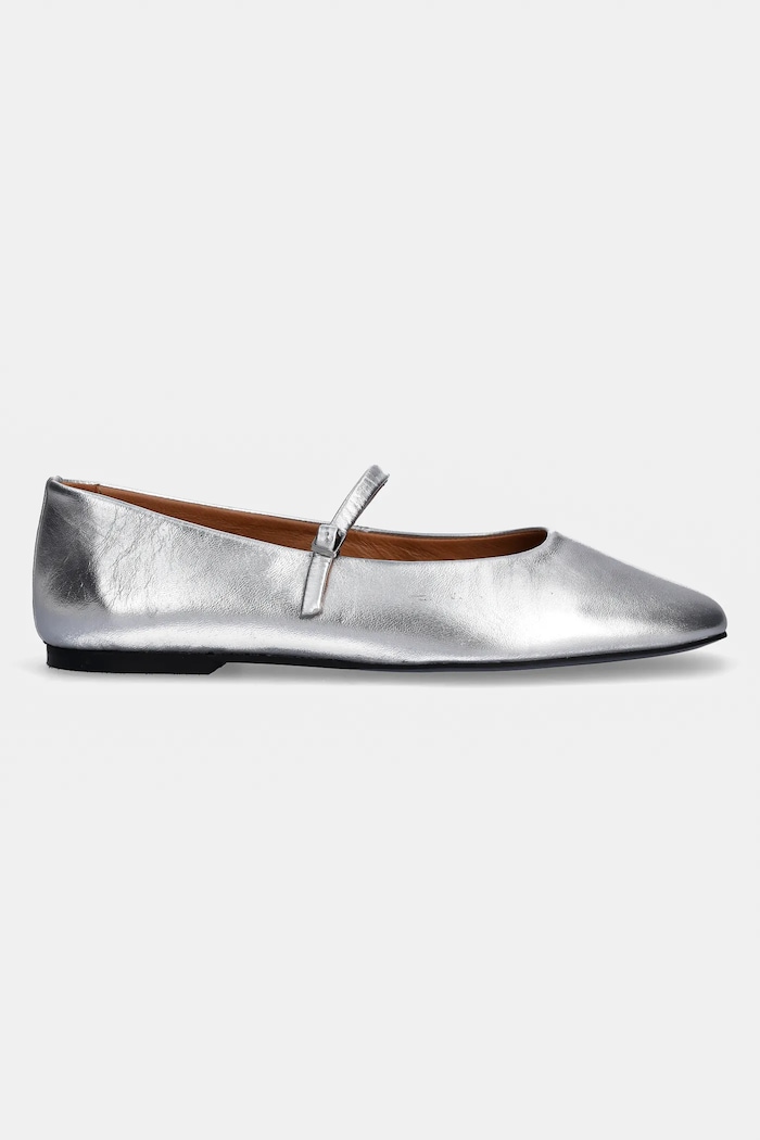 Usnjene balerinke Calvin Klein MARY JANE BALLERINA - MET HW0HW02269 srebrna SS25