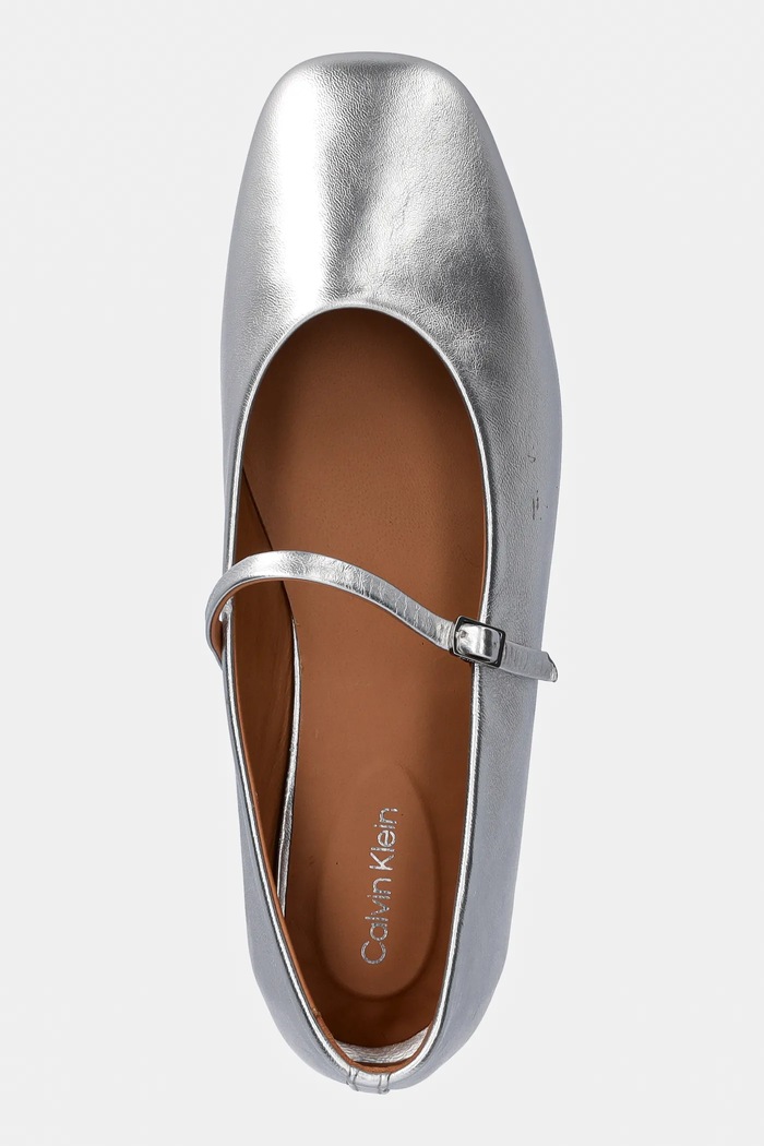 Usnjene balerinke Calvin Klein MARY JANE BALLERINA - MET srebrna HW0HW02269
