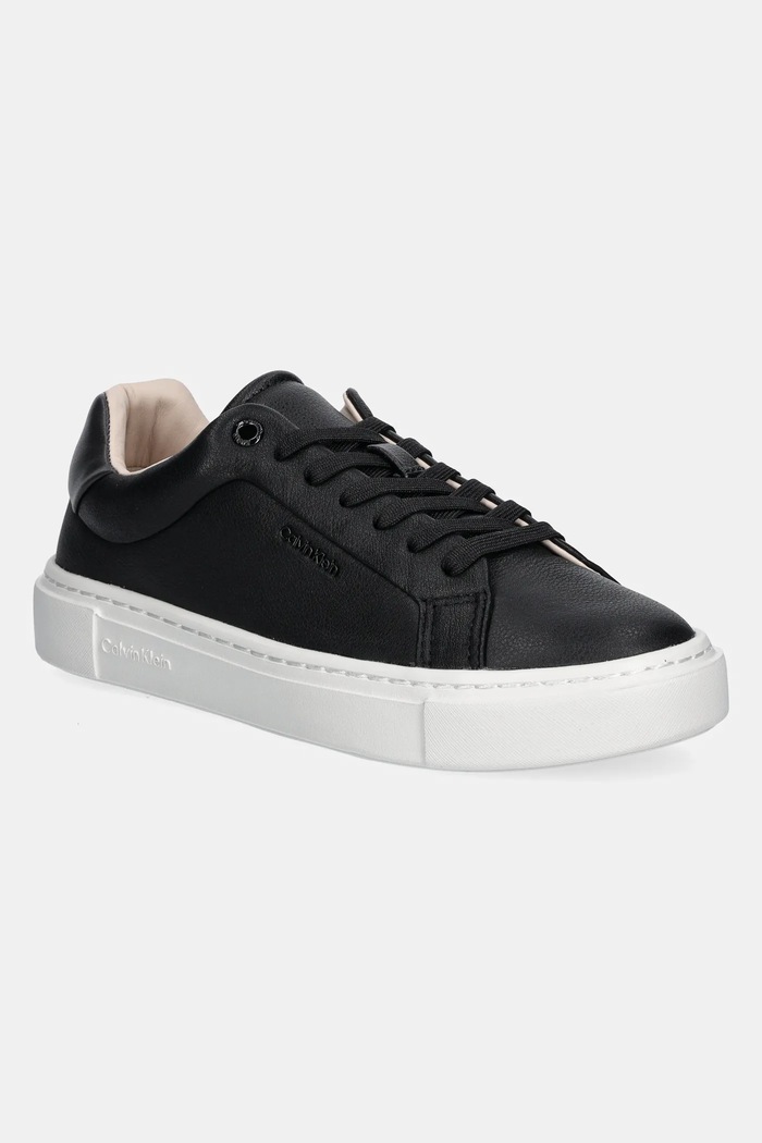 Calvin Klein sneakersy skórzane CUPSOLE LACE UP W/ML - LTH płaska czarny HW0HW02288