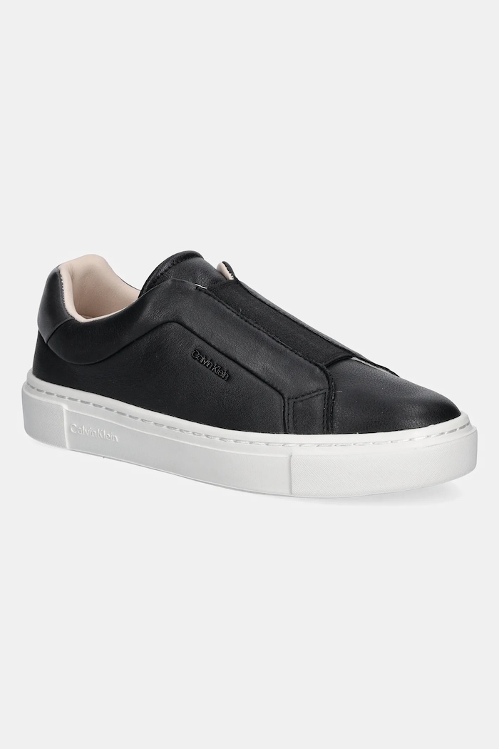 Kožené sneakers boty Calvin Klein CUPSOLE SLIP ON W/ML - LTH plochá černá HW0HW02289