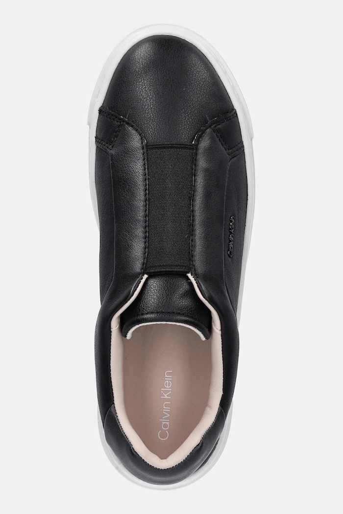 Kožené sneakers boty Calvin Klein CUPSOLE SLIP ON W/ML - LTH černá HW0HW02289