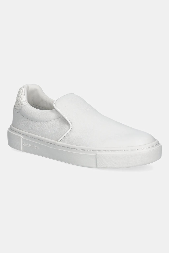 Kožené tenisky Calvin Klein CUPSOLE SLIP ON - WOVEN LTH slip on biela HW0HW02297
