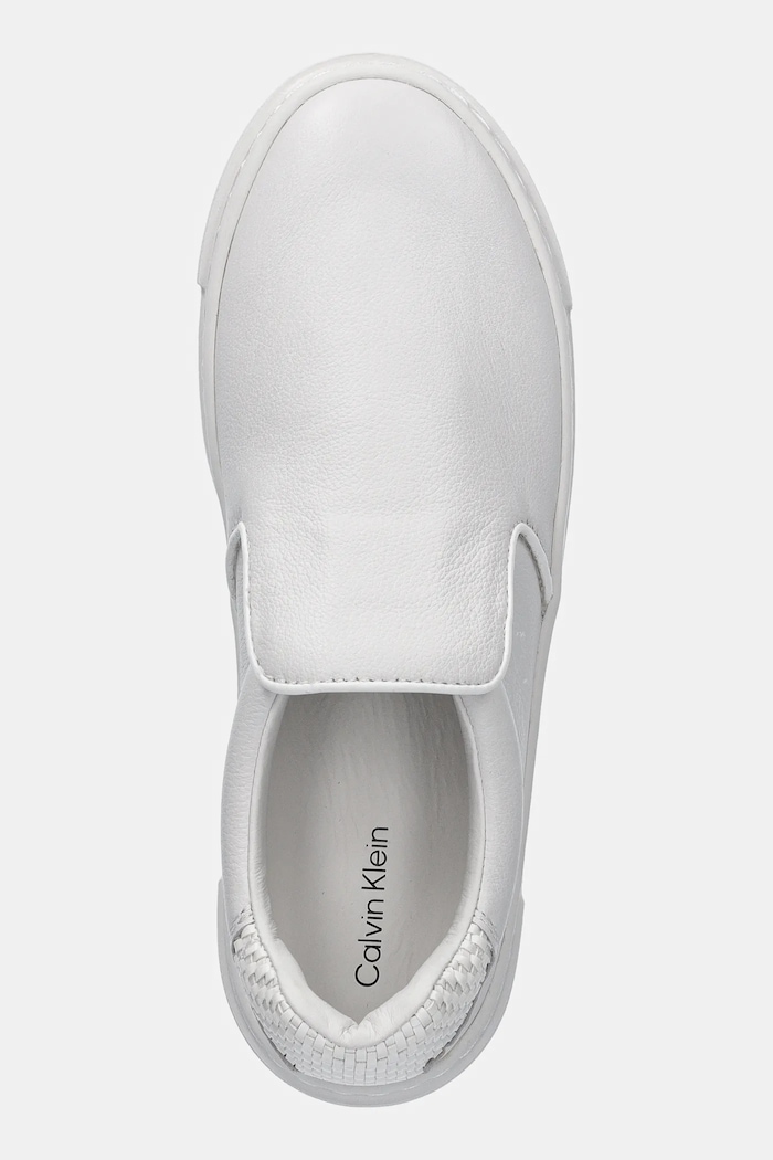 Kožené tenisky Calvin Klein CUPSOLE SLIP ON - WOVEN LTH biela HW0HW02297