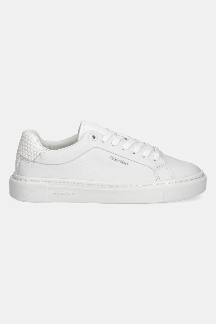 Calvin Klein sneakersy skórzane CUPSOLE LACE UP - WOVEN LTH HW0HW02298 biały SS25