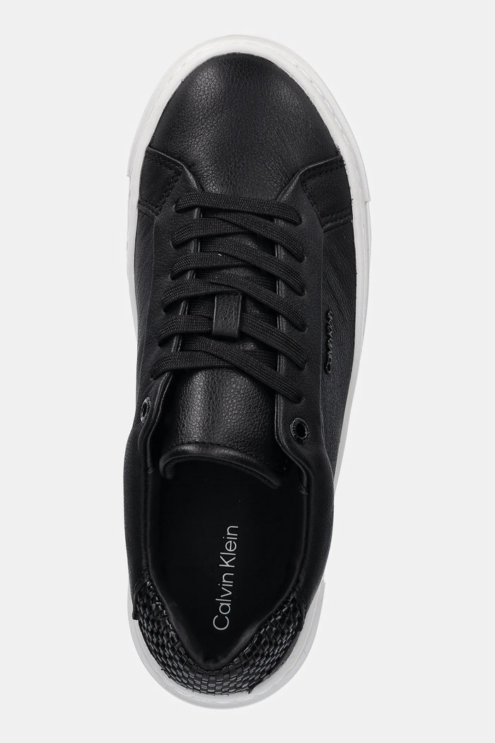 Kožené sneakers boty Calvin Klein CUPSOLE LACE UP - WOVEN LTH černá HW0HW02298