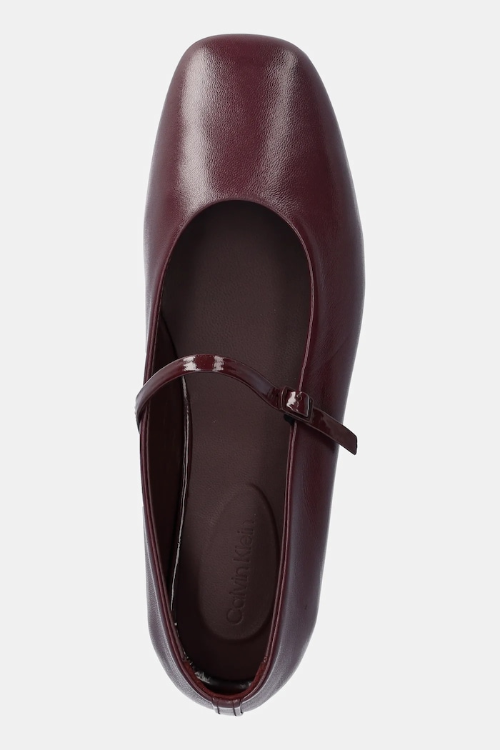Kožené baleríny Calvin Klein MARY JANE BALLERINA - LTH burgundské HW0HW02307