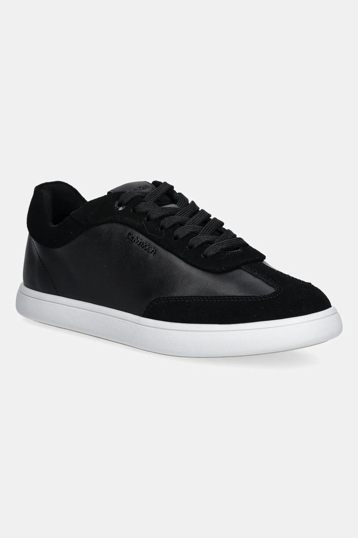 Calvin Klein Sneakersy skórzane CUPSOLE LACE UP - LTH SUE MIX czarny HW0HW02435