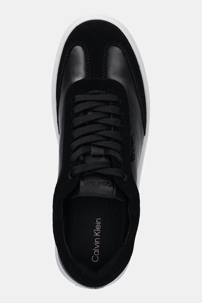 Sneakersy skórzane CUPSOLE LACE UP - LTH SUE MIX Calvin Klein HW0HW02435 czarny