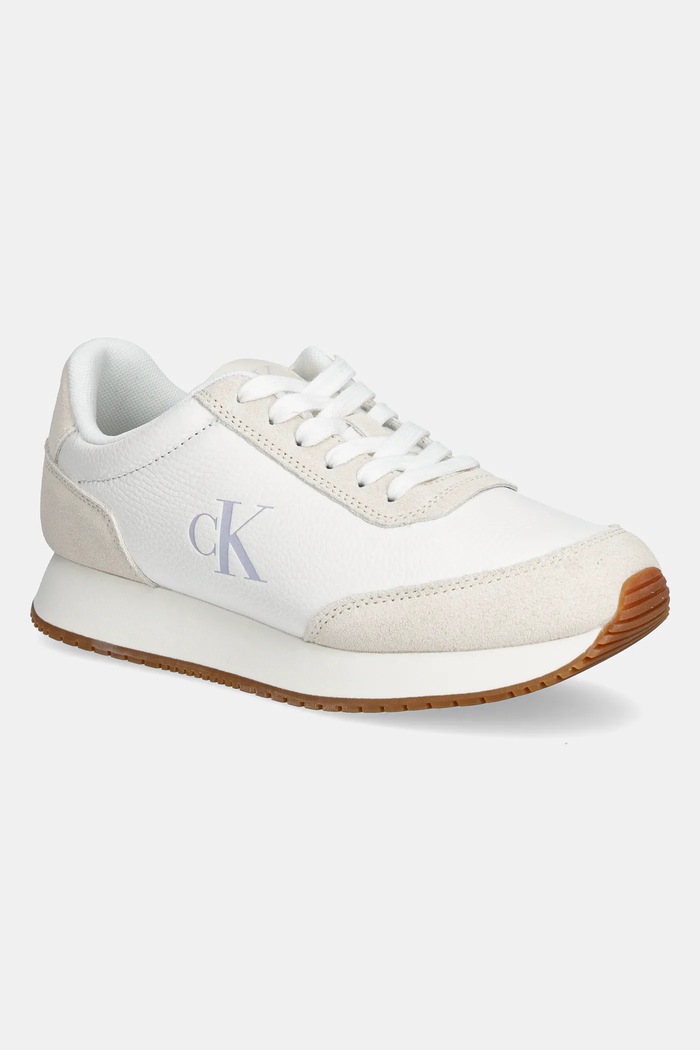 Calvin Klein Jeans sneakersy skórzane RUNNER LACEUP LOW MIX MG skóra zamszowa biały YW0YW01798