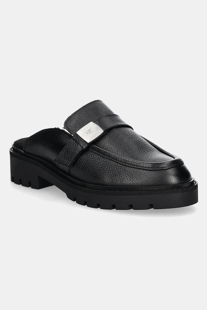 Kožené pantofle Calvin Klein Jeans FLATFORM SLIPON MG LTH přírodní kůže černá YW0YW01655