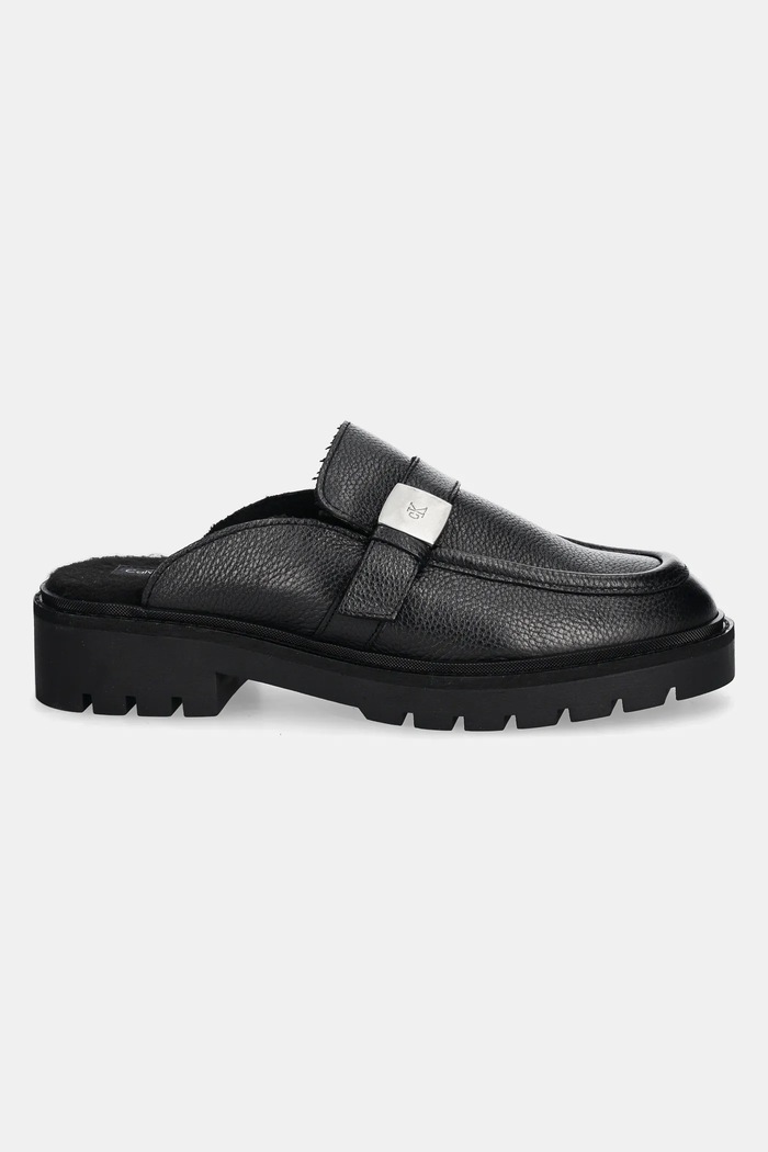 Kožené pantofle Calvin Klein Jeans FLATFORM SLIPON MG LTH YW0YW01655 černá SS25