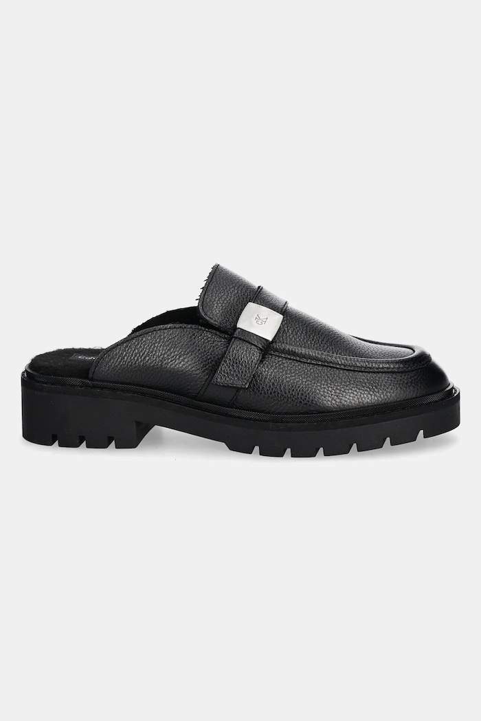 Kožené pantofle Calvin Klein Jeans FLATFORM SLIPON MG LTH YW0YW01655 černá SS25