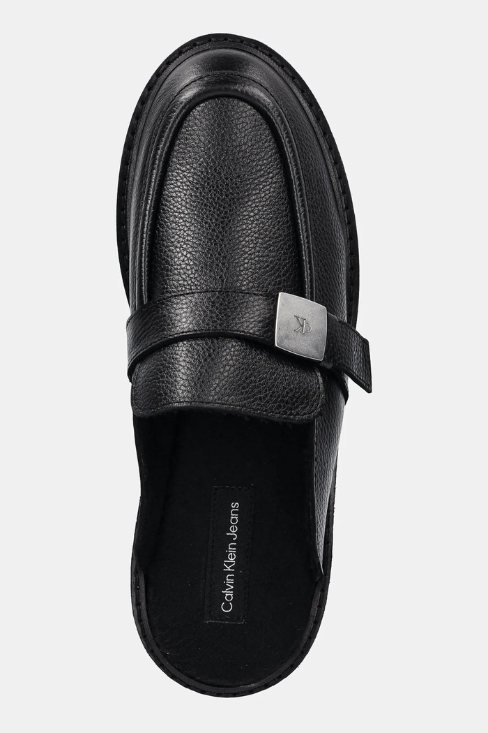 Kožené pantofle Calvin Klein Jeans FLATFORM SLIPON MG LTH černá YW0YW01655