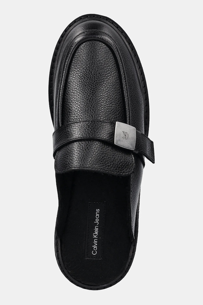 Kožené pantofle Calvin Klein Jeans FLATFORM SLIPON MG LTH černá YW0YW01655