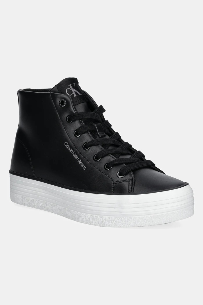 Calvin Klein Jeans trampki skórzane BOLD VULC FLATF MID LTH IN platforma czarny YW0YW01634