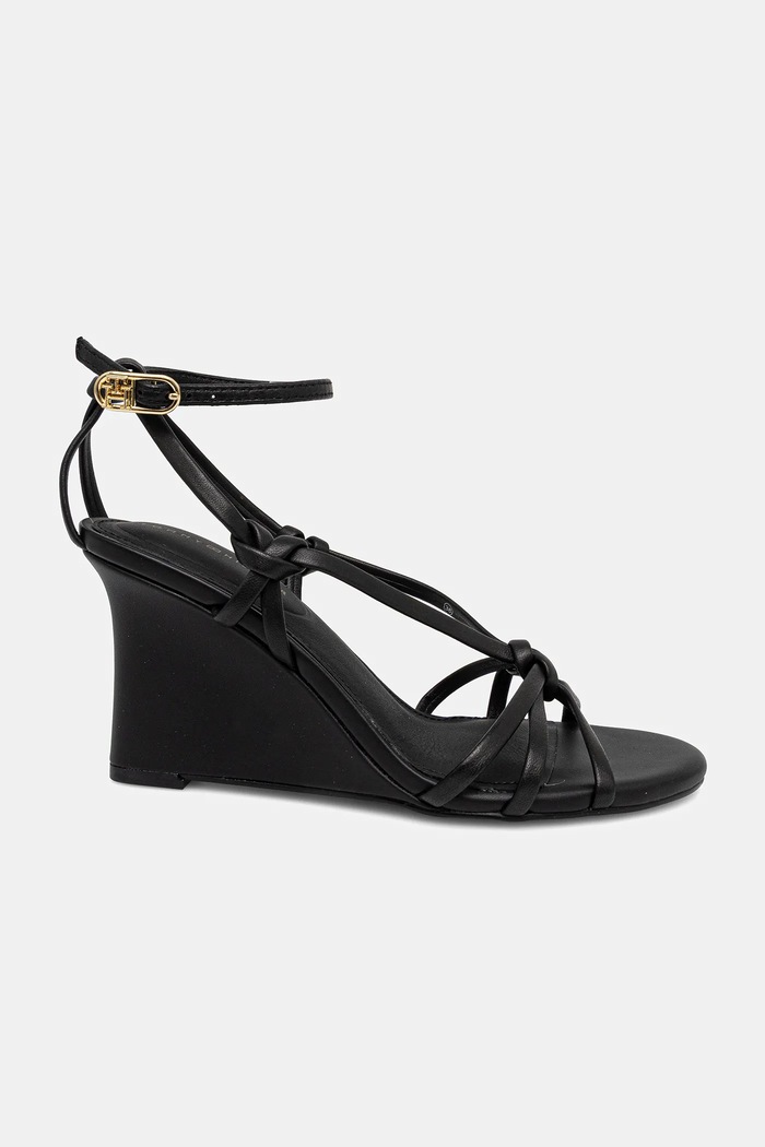 Tommy Hilfiger sandali in pelle LEATHER KNOTS WEDGE SANDAL FW0FW08417 nero SS25