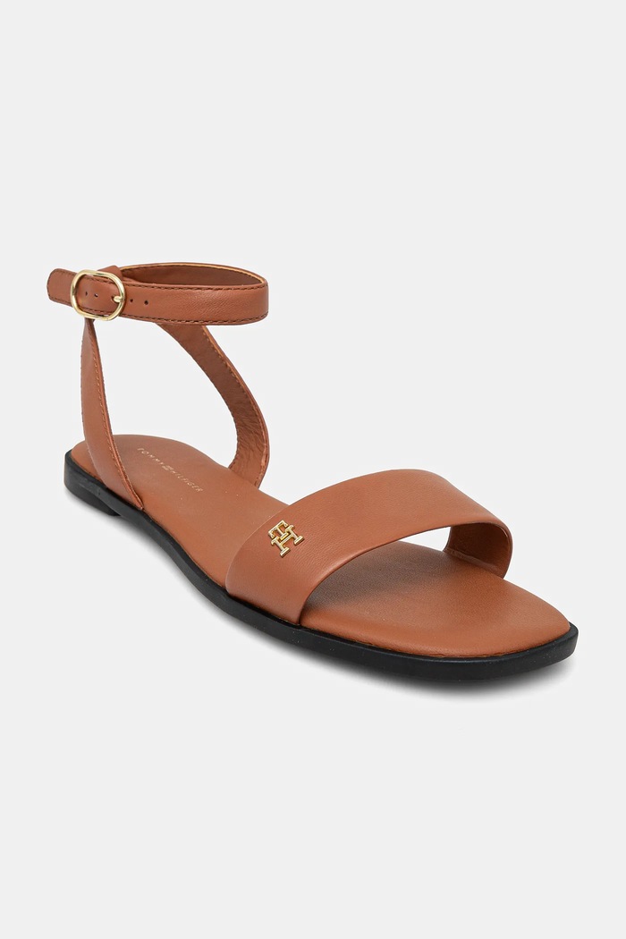 Tommy Hilfiger Sandały skórzane ANKLE STRAP LEATHER SANDAL brązowy FW0FW08422