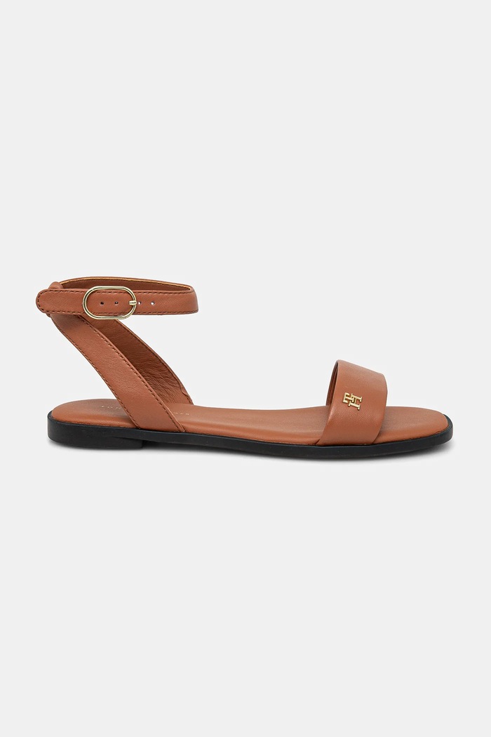 Tommy Hilfiger Sandały skórzane ANKLE STRAP LEATHER SANDAL FW0FW08422 brązowy SS25