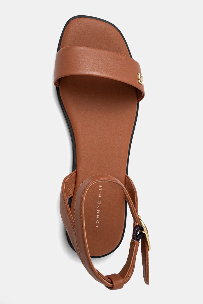 Sandały skórzane ANKLE STRAP LEATHER SANDAL Tommy Hilfiger FW0FW08422 brązowy