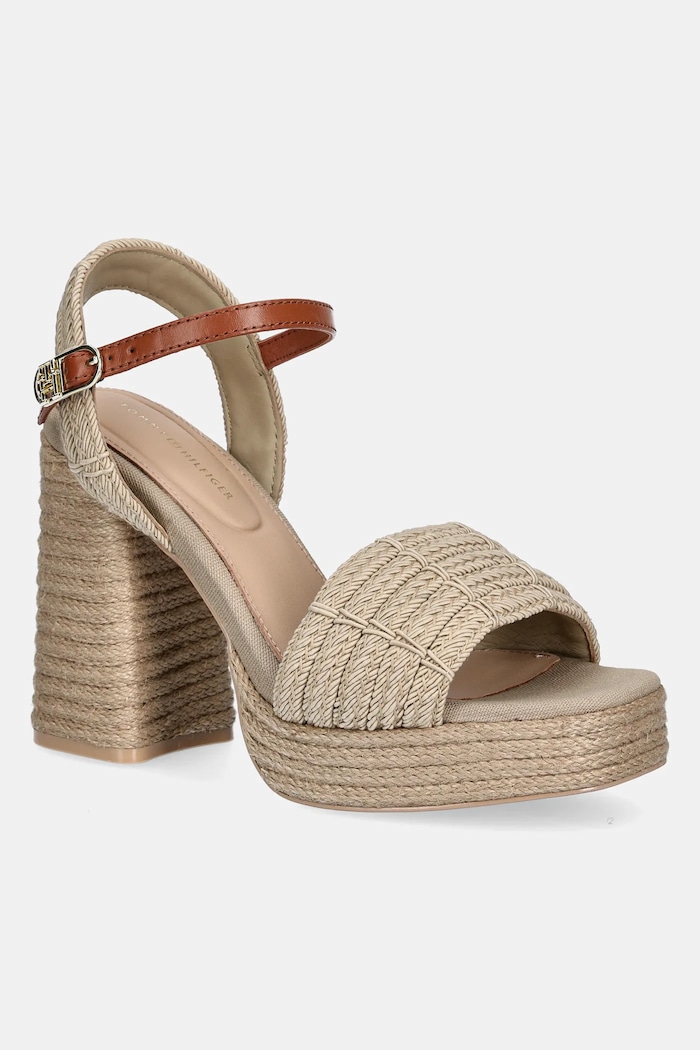 Sandale Tommy Hilfiger ROPE HEEL PLATFORM SANDAL široka potpetica bež FW0FW08425