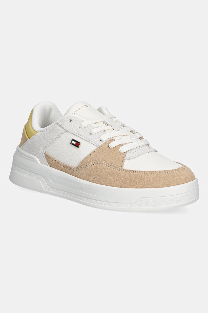 Δερμάτινα sneakers Tommy Hilfiger ESSENTIAL BASKET SNEAKER πλατφόρμα μπεζ FW0FW08456