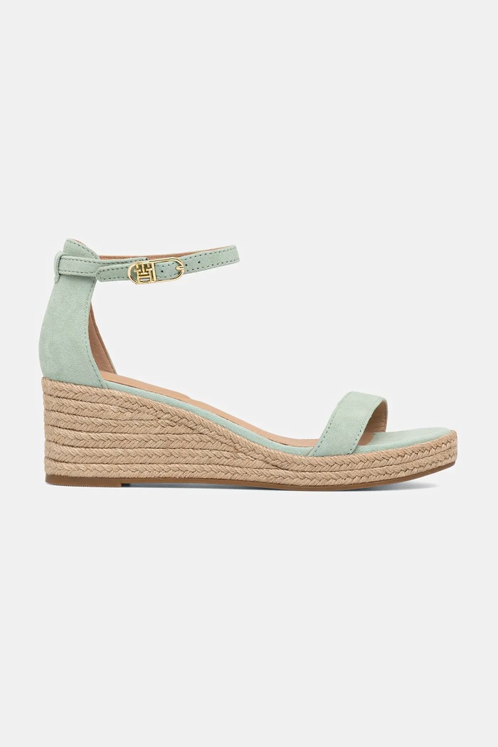Semišové sandály Tommy Hilfiger SUEDE ANKLE MID WEDGE ESPADRILLE FW0FW08479 zelená SS25