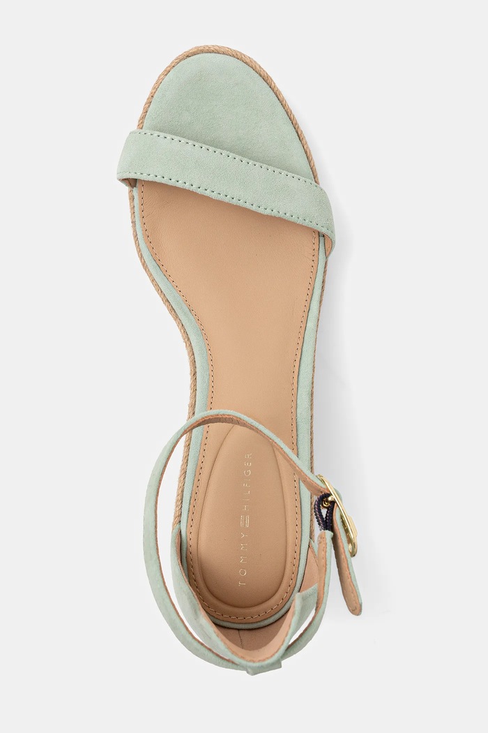 Semišové sandály Tommy Hilfiger SUEDE ANKLE MID WEDGE ESPADRILLE zelená FW0FW08479