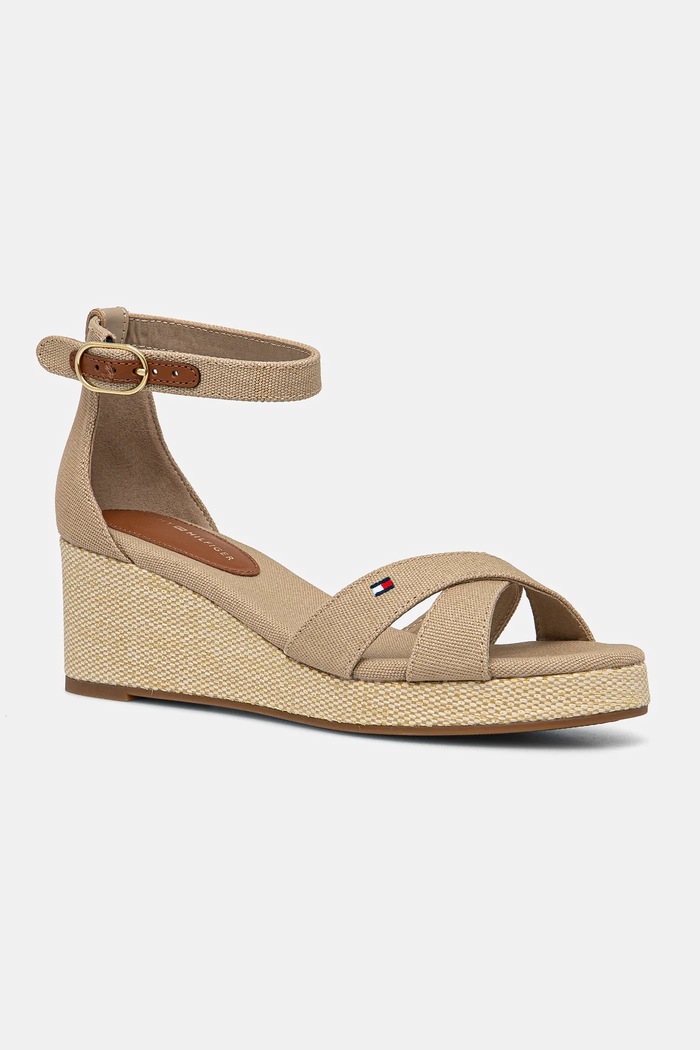 Sandály Tommy Hilfiger FLAG CRISS-CROS MID WEDGE ESPAD klín béžová FW0FW08481