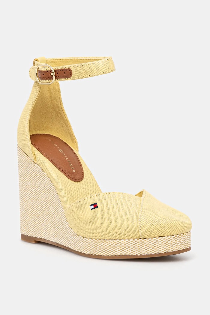 Tommy Hilfiger Espadryle FLAG HIGH WEDGE ESPAD CLOSED TOE żółty FW0FW08494