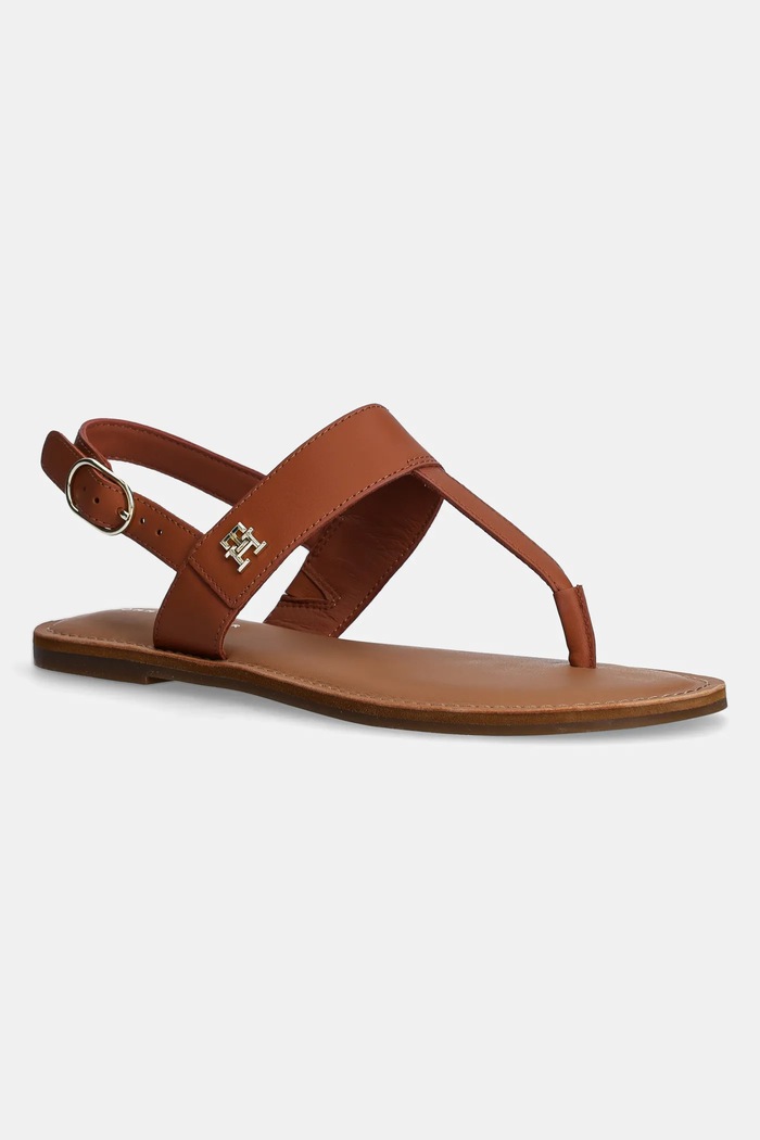 Kožené sandály Tommy Hilfiger LEATHER THONG SANDAL přírodní kůže hnědá FW0FW08505