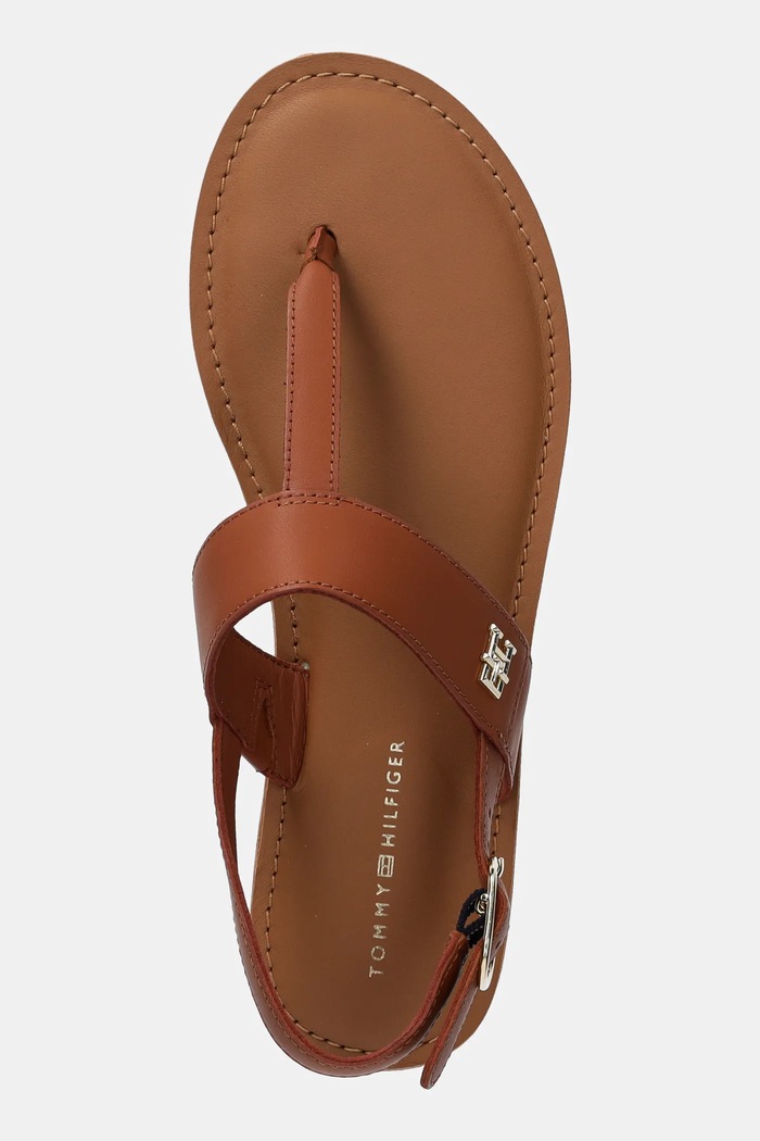 Kožené sandály Tommy Hilfiger LEATHER THONG SANDAL hnědá FW0FW08505