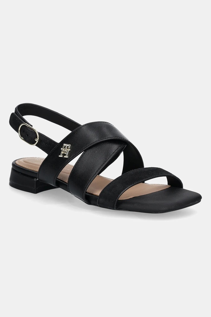Tommy Hilfiger sandały skórzane LEATHER & SUEDE FLAT SANDAL skóra zamszowa czarny FW0FW08507