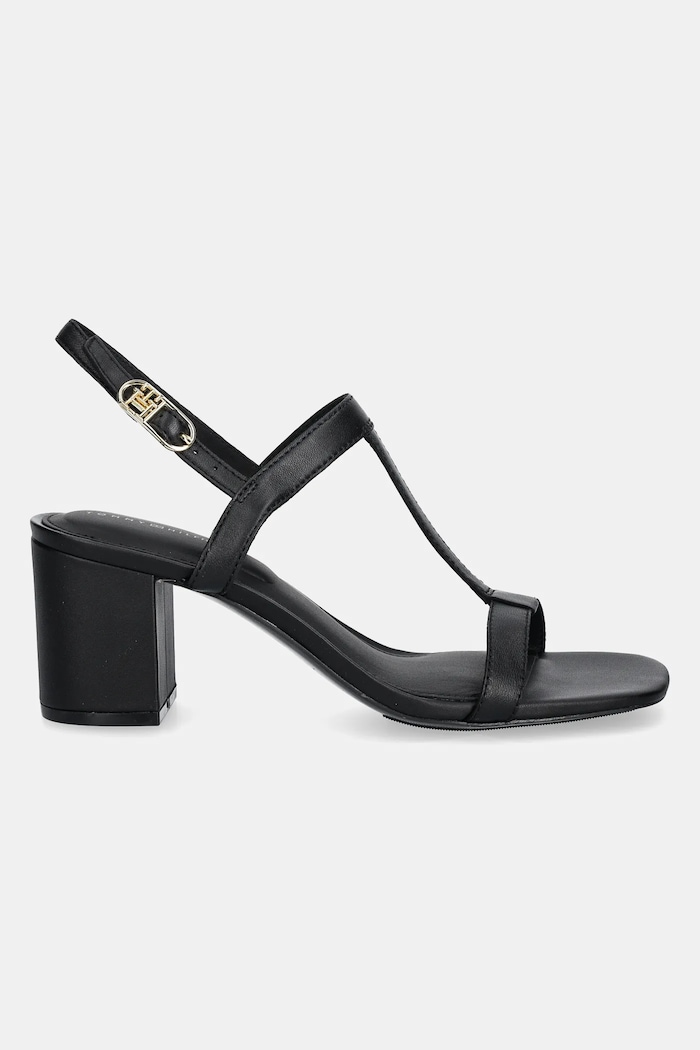 Tommy Hilfiger sandale de piele LEATHER BLOCK HEEL SANDAL FW0FW08532 negru SS25
