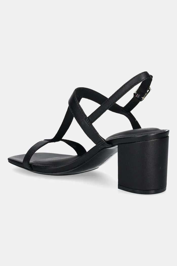 Încălțăminte Tommy Hilfiger sandale de piele LEATHER BLOCK HEEL SANDAL FW0FW08532 negru