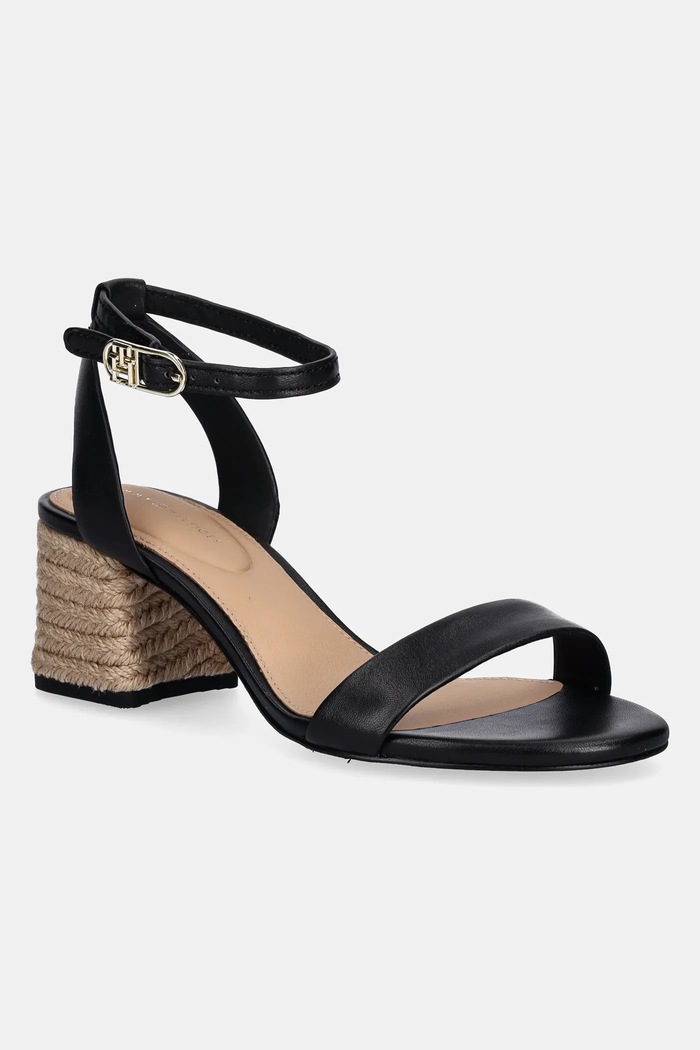 Tommy Hilfiger sandały skórzane LEATHER ANKLE STRAP ESPAD SANDAL słupek czarny FW0FW08533