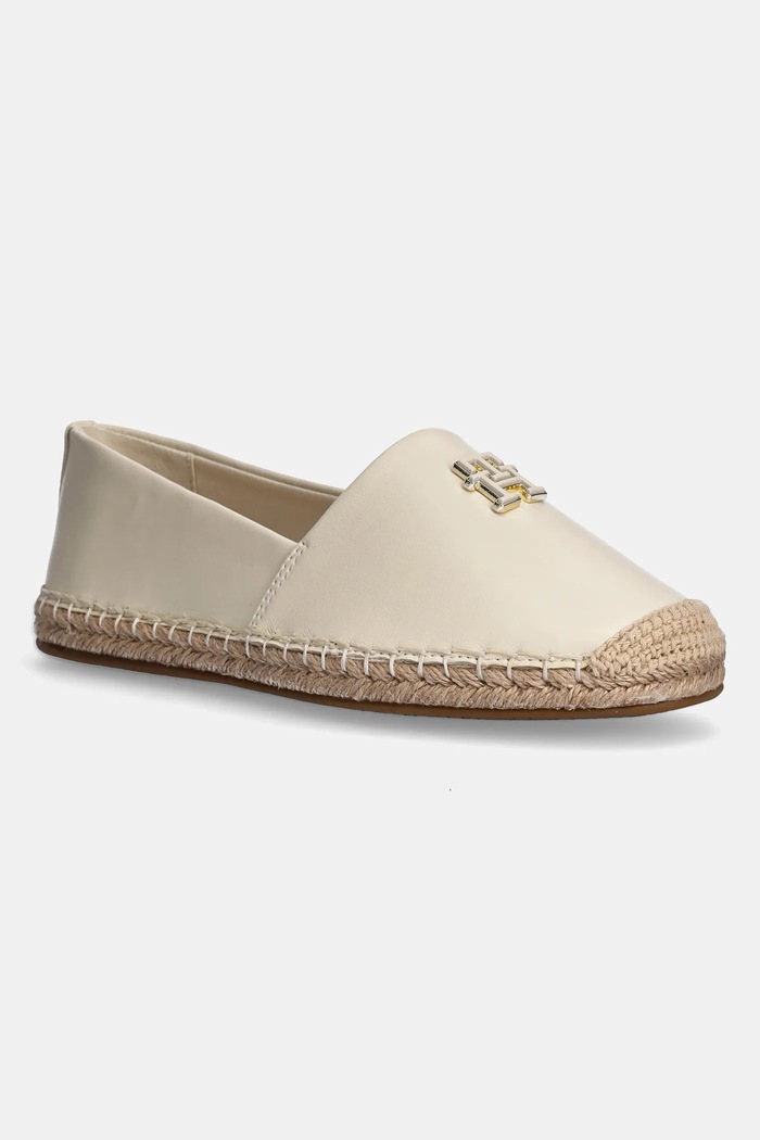 Kožené espadrilky Tommy Hilfiger TH LOGO LEATHER ESPADRILLE usňová koža béžová FW0FW08540