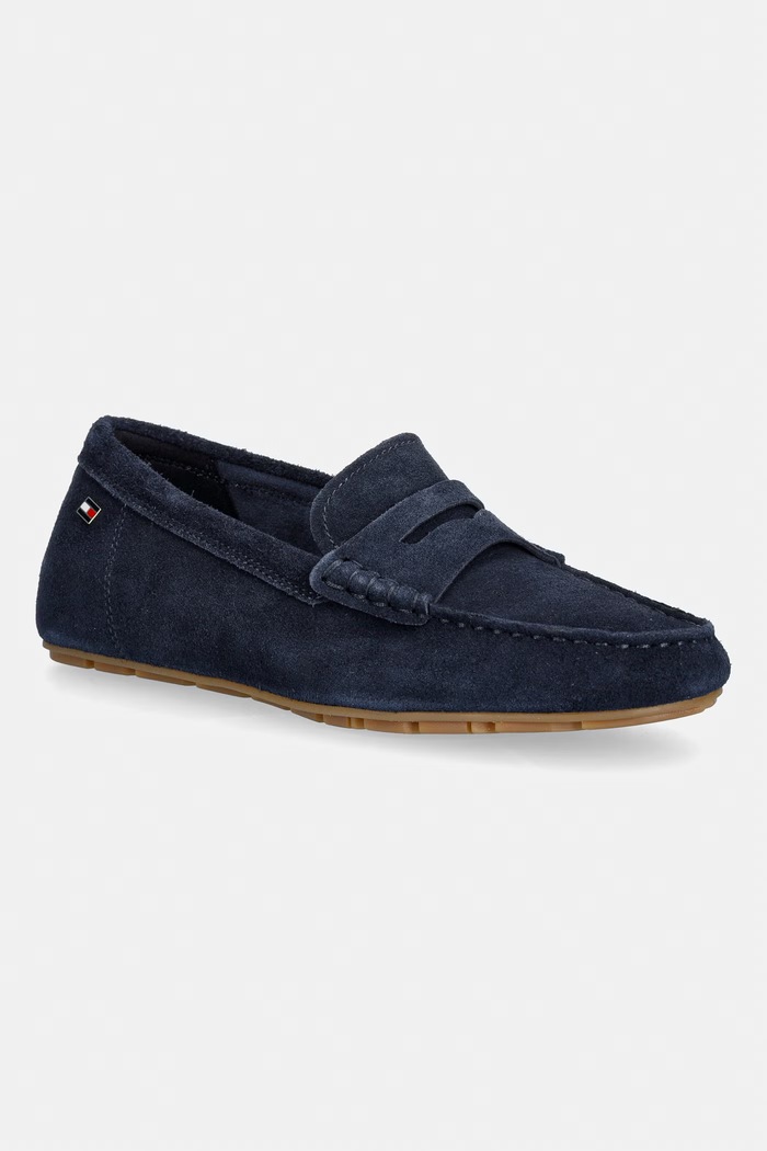 Tommy Hilfiger mokasyny damskie zamszowe FLAG SOFT SUEDE DRIVER LOAFER płaski granatowy FW0FW08558