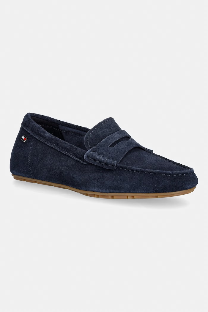 Tommy Hilfiger mokasyny damskie zamszowe FLAG SOFT SUEDE DRIVER LOAFER płaski granatowy FW0FW08558