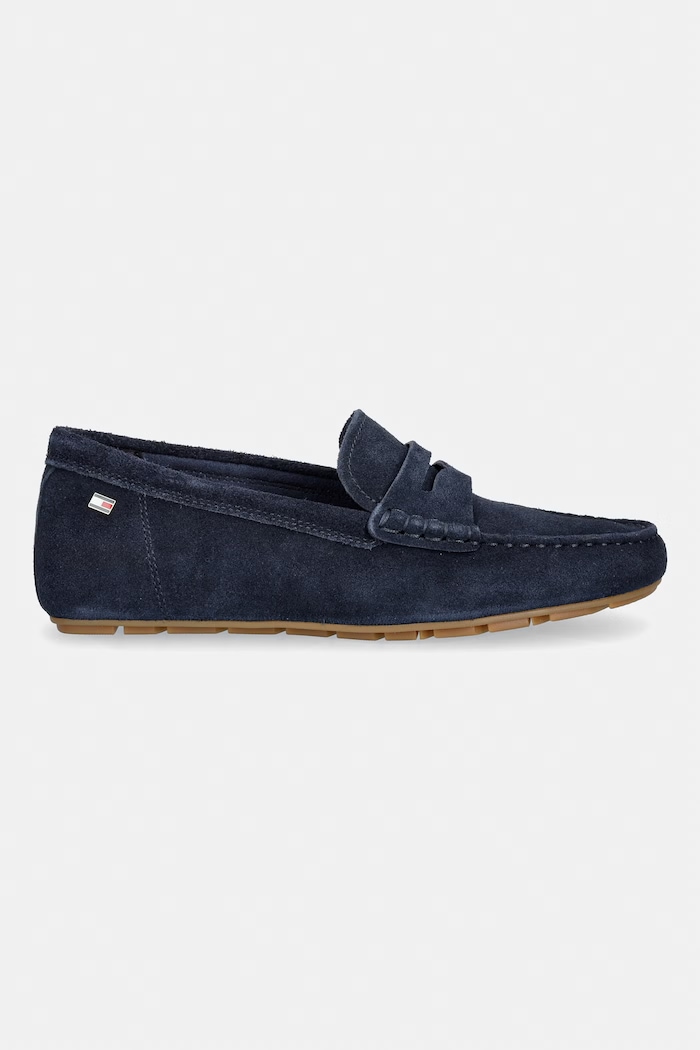 Tommy Hilfiger mokasyny damskie zamszowe FLAG SOFT SUEDE DRIVER LOAFER FW0FW08558 granatowy SS26