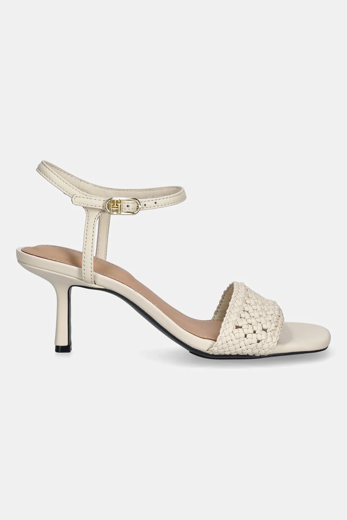 Tommy Hilfiger sandały CROCHET LTHR KITTEN SANDAL FW0FW08587 beżowy SS25