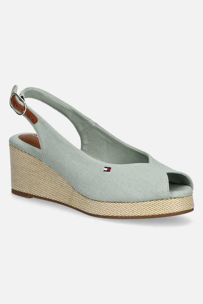 Sandali Tommy Hilfiger FLAG MID WEDGE ESPAD SLINGBACK Tekstil zelena FW0FW08595