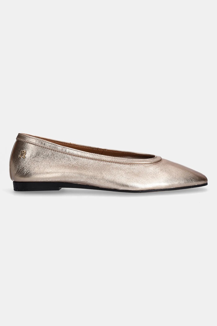 Kožené baleríny Tommy Hilfiger SOFT METAL LTHR BALLERINA NO BOW FW0FW08601 zlatá SS25