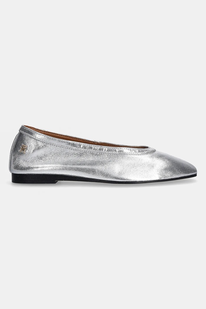 Δερμάτινες μπαλαρίνες Tommy Hilfiger SOFT METAL LTHR BALLERINA NO BOW FW0FW08601 ασημί SS25