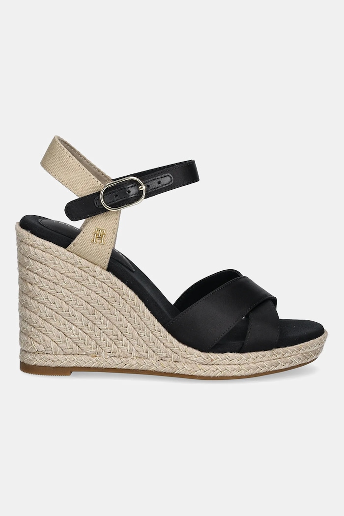 Tommy Hilfiger szandál SATIN HIGH WEDGE ESPADRILLE FW0FW08602 fekete SS25