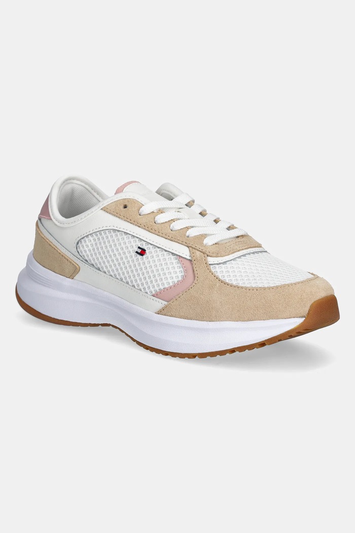 Sneakers boty Tommy Hilfiger SPORTY RUNNER semišová kůže béžová FW0FW08644