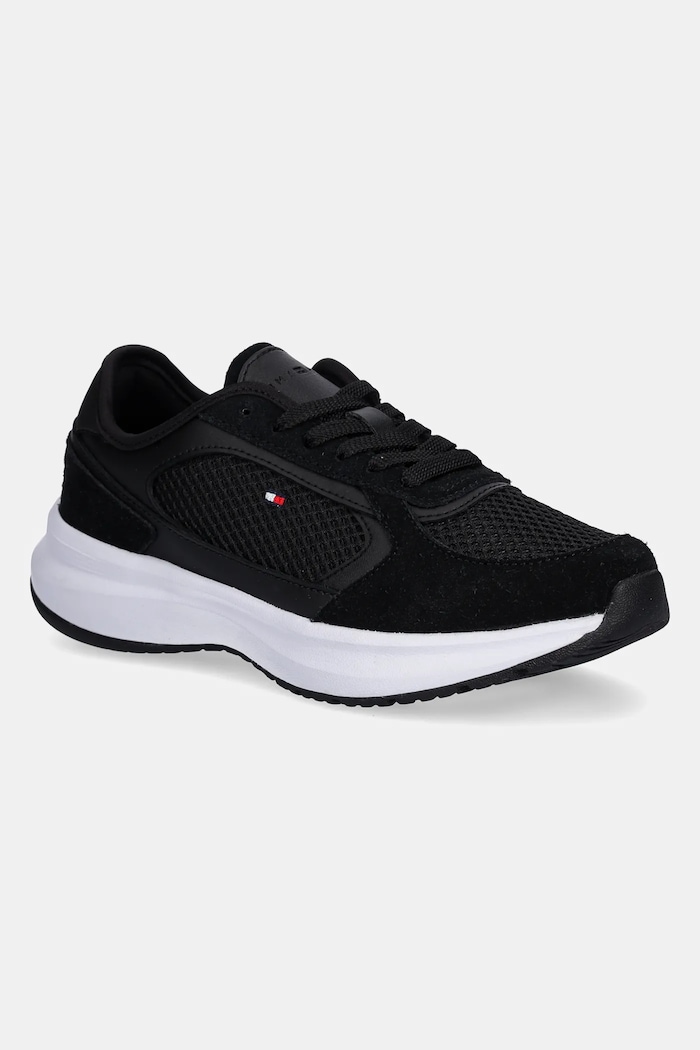 Sneakers boty Tommy Hilfiger SPORTY RUNNER semišová kůže černá FW0FW08644