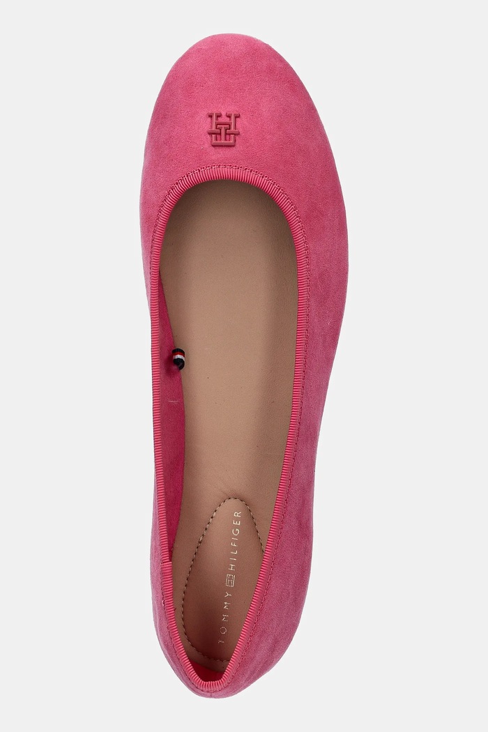 Semišové baleríny Tommy Hilfiger TH HARDWARE SUEDE BALLERINA ružová FW0FW08655