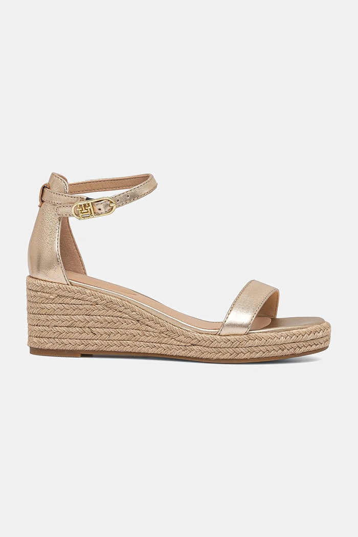 Kožne sandale Tommy Hilfiger TH METALLIC MID WEDGE ESPADRILLE FW0FW08663 zlatna SS25
